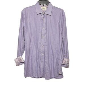 Ted Baker Endurance Purple Houndstooth Dress Shirt Contrast Cuff Size 16.5 32/33